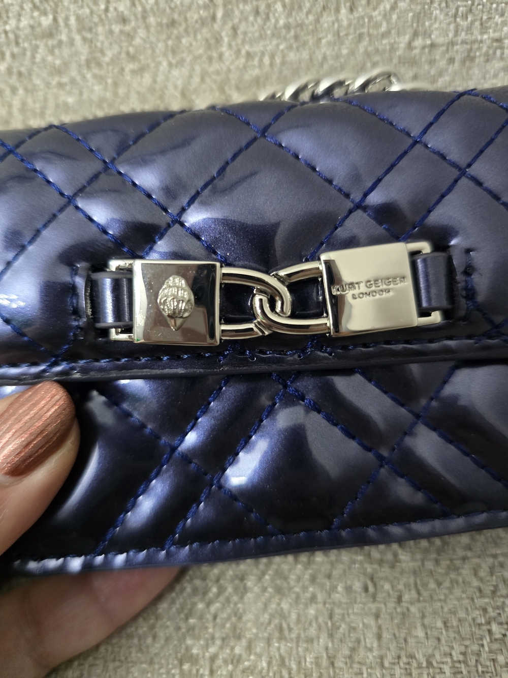 NWT Kurt Geiger London Micro Kingsley Quilted Crossbody Bag - Metallic Navy/Purp - Picture 4 of 7